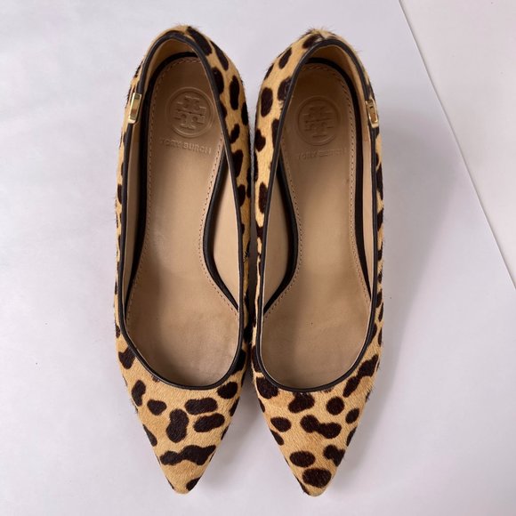 Tory Burch Elizabeth Beige Calf Hair Leopard Print Point Toe Stiletto Pumps 7.5 - Picture 2 of 15